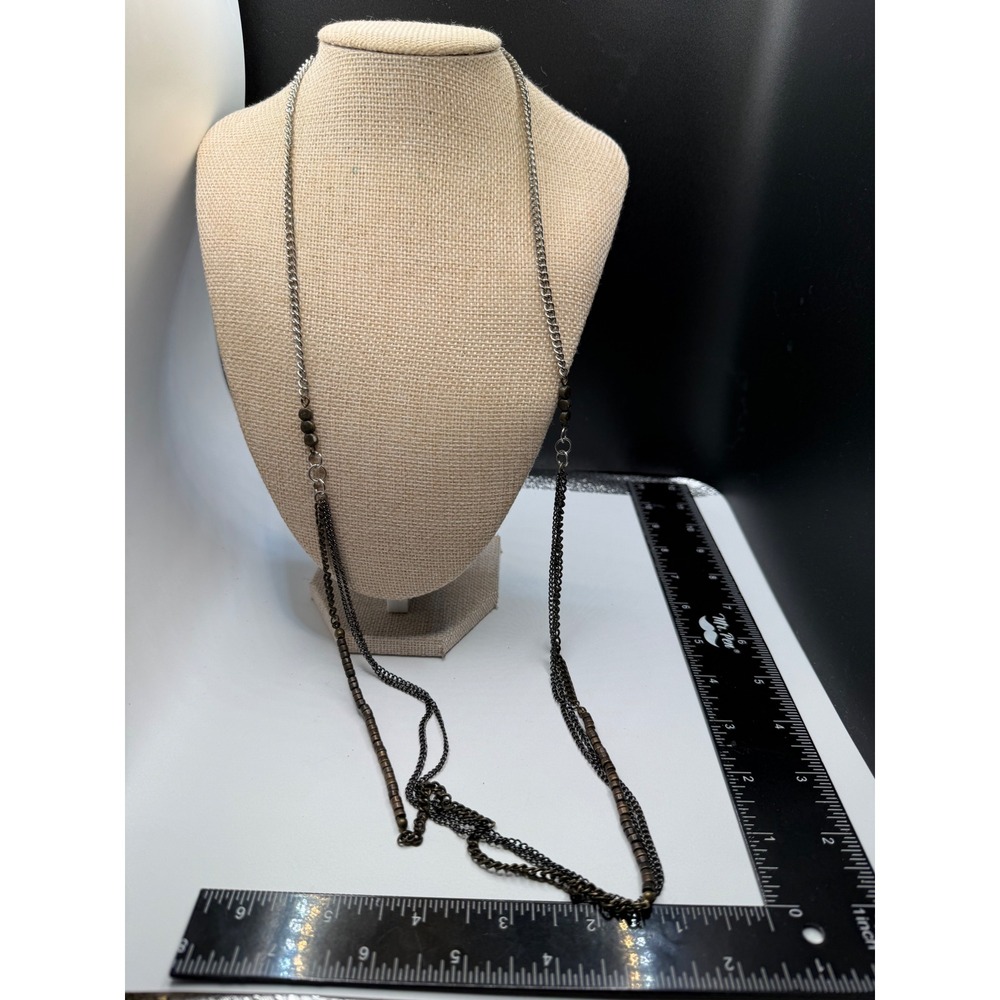 Calvin Klein Long Multi Strand Mixed Metal Chain Necklace Silver Bronze Tone